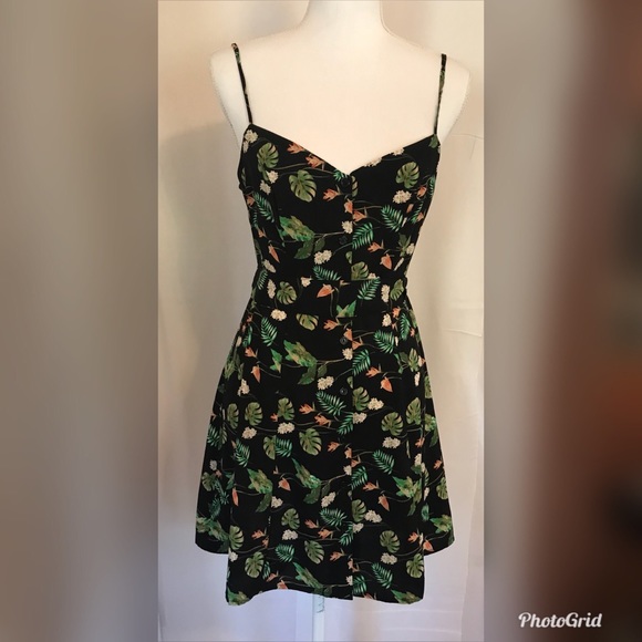 ECOTE Button Front TieBelt Black Print Mini Dress - Picture 7 of 8